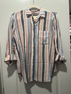Anthropologie Striped Button-Up Shirt in Blue, Pink & White